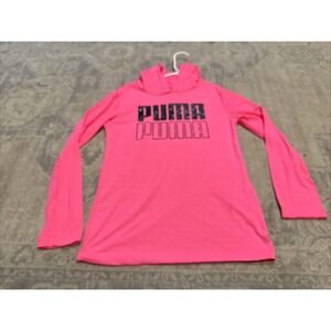 Puma Girl's Size XL (16) Pink Hoodie T-shirt Logo Graphic Long Sleeve